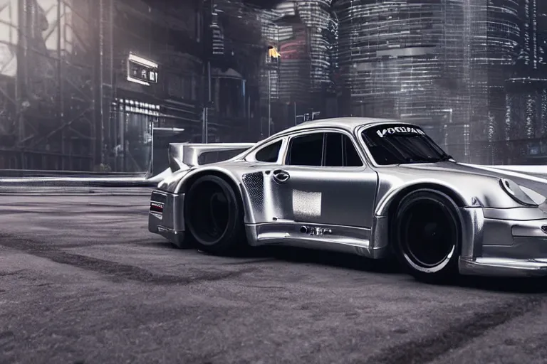 Prompt: porsche 9 5 9 rwb cyberpunk race car sitting on the side of the road, back to the future flux capacitor, a hyper - futuristic detailed matte painting by zack snyder, trending on cg society, auto - destructive art, vray tracing, unreal engine 5, reimagined by industrial light and magic