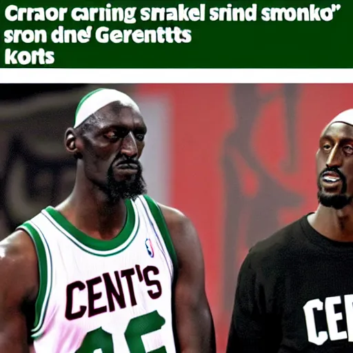 Prompt: 7 year old crayon smoking weed, celtics kevin garnett eating babies