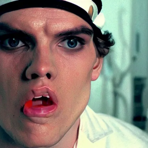 Image similar to Live Action Still of Jerma in A Clockwork Orange, real life, hyperrealistic, ultra realistic, realistic, highly detailed, epic, HD quality, 8k resolution, body and headshot, film still