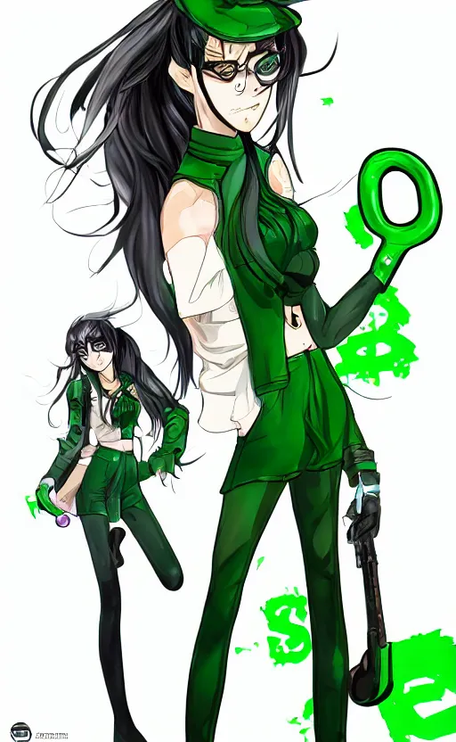 Image similar to an anime girl cosplaying as the riddler from Batman, anime character illustration, digital art, 4k