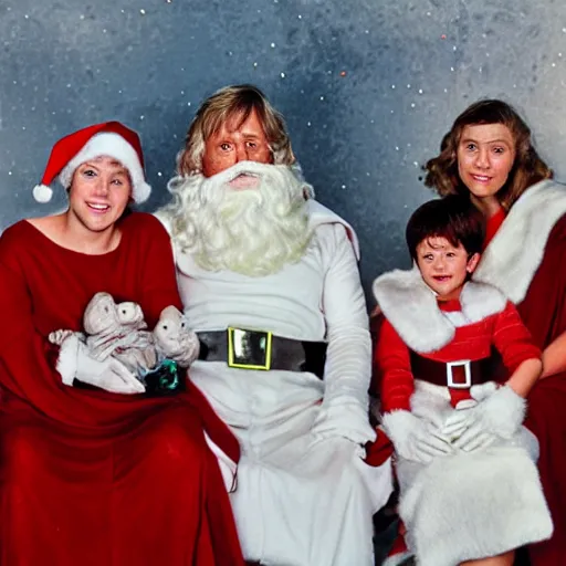 Image similar to Luke Skywalker and family in a Christmas photo with Santa