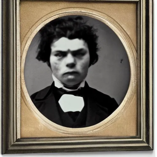 Image similar to close up photo portrait of a 19th century brutal angry gangster by Diane Arbus and Louis Daguerre