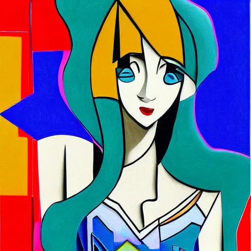 Image similar to Cubist painting of Hatsune miku by Nikolay Suetin