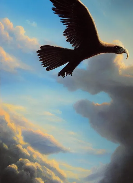 Image similar to a beautiful painting of a condor flying in the sky, matte painting, fantasy art