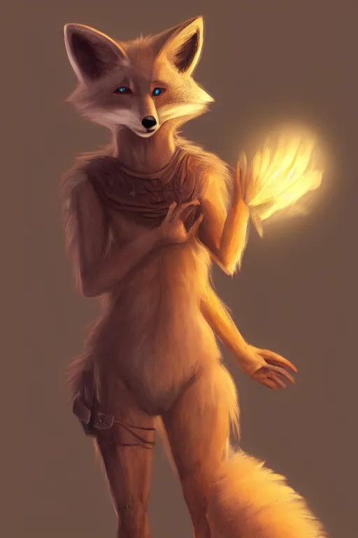 Image similar to an anthropomorphic medieval fox with a fluffy tail, backlighting, trending on artstation, digital art, furry art, trending on furaffinity, fantasy art, by kawacy