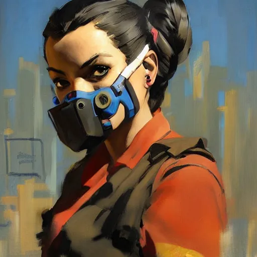 Image similar to greg manchess portrait painting of banksy as overwatch character, medium shot, asymmetrical, profile picture, organic painting, sunny day, matte painting, bold shapes, hard edges, street art, trending on artstation, by huang guangjian, gil elvgren, ruan jia, randy vargas, greg rutkowski