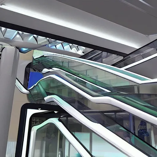 Image similar to futuristic escalater, realistic