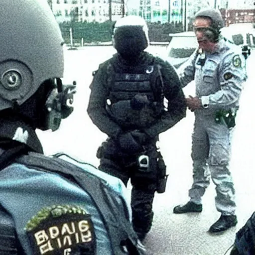 Image similar to grey alien being arrested by russian special forces