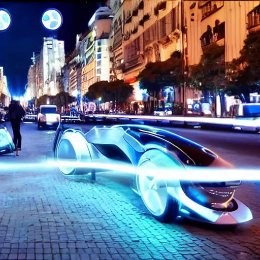 Image similar to Buenos Aires Argentina, futuristic cars in the street, holograms in the street, detailed, hd