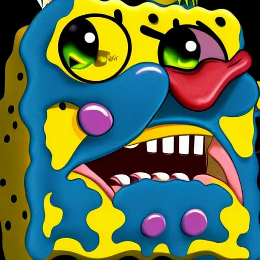 Image similar to spongebob squarepants, evil!!!!!!! sharp teeth, horror, realistic, studio photo