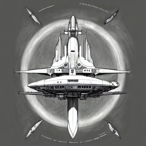 Image similar to design only, white background, symmetry, starship enterprise, by jean - baptiste monge