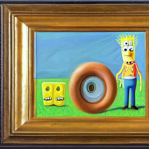 Image similar to a grant wood painting of spongebob squarepants, oil on canvas, art