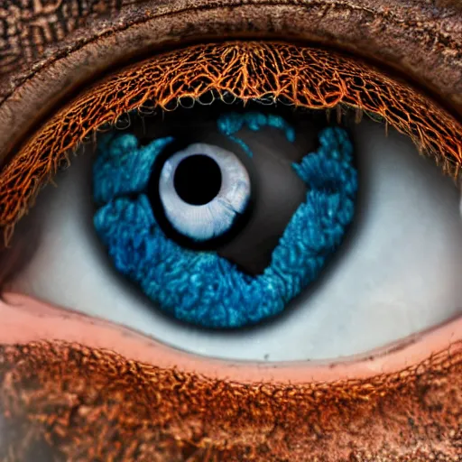 Image similar to microscopy image of mycelium growing into the shape of an eye and iris, natural color, fine art, nature journal figure, ultra detailed 9 k tiff