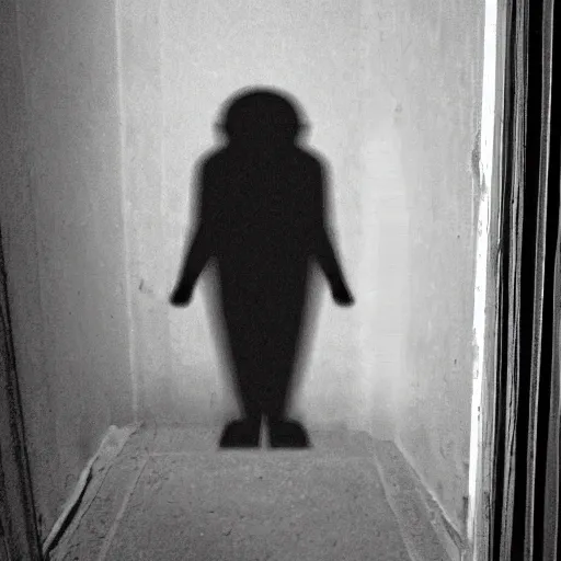 Prompt: uncanny creature lurking in dark doorway