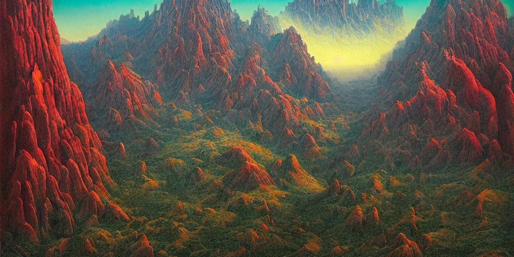 Prompt: american west mountains and forests, fluid, smooth, bright colours, high contrast, sharpness, beautiful, peaceful, very detailed, intricate, volumetric lighting, by giger and corben and moebius and beksinski and bosch and bacon