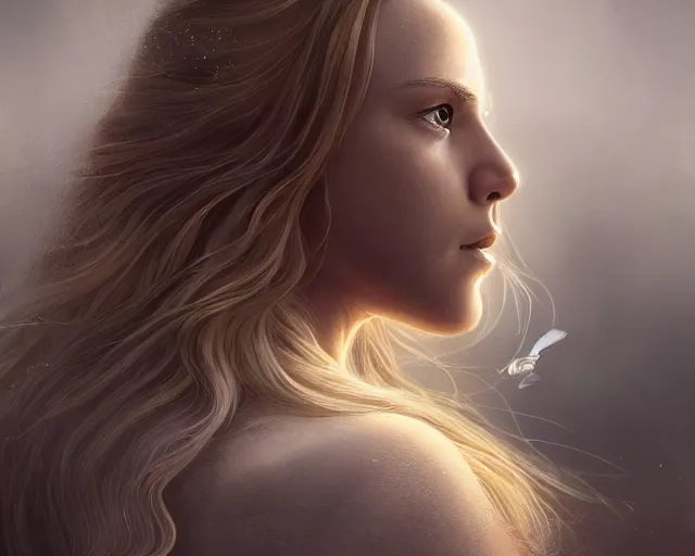 Image similar to epic cinematic shot of beautiful scandinavian woman with symmetrical face stunning eyes and long blonde hair playing with german shephard dog, weta disney pixar, hi - fructose, decadent highly - detailed digital painting, golden ratio, octane render, artstation, cinematic composition, smooth, sharp focus, artgerm, mucha, loish, wlop hdr