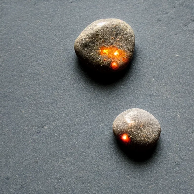 Image similar to photo of a pebble with a glowing runes drawn on it. pebble is completely wrapped with copper wire! lots of copper wire!! extremely high details