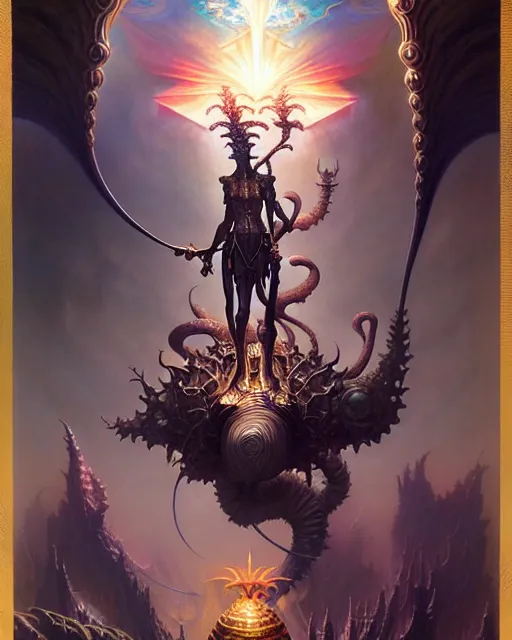 Image similar to the chariot tarot card, fantasy character portrait made of fractals, ultra realistic, wide angle, intricate details, the fifth element artifacts, highly detailed by peter mohrbacher, hajime sorayama, wayne barlowe, boris vallejo, aaron horkey, gaston bussiere, craig mullins