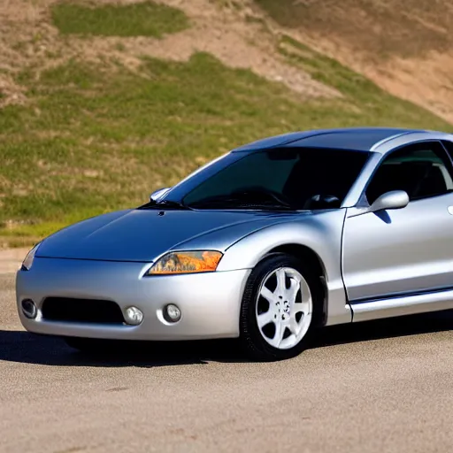 Prompt: white 2 0 0 2 mitsubishi eclipse, promotional photography, detailed, full car, shine, glow, professional, 8 k photo