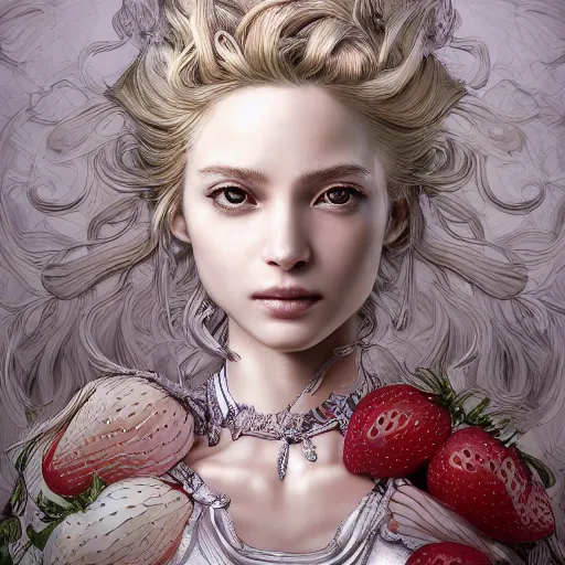 Prompt: the portrait of an absurdly beautiful, graceful, elegant, sophisticated, young idol made of strawberries and white long hair, an ultrafine hyperdetailed illustration by kim jung gi, irakli nadar, detailed face, intricate linework, bright colors, octopath traveler, final fantasy, unreal engine highly rendered, global illumination, radiant light, intricate environment