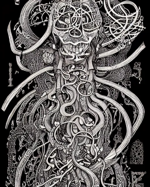 Image similar to miskatonic scholar, black ink on paper, trending on artstation, beautiful, intricate, detailed