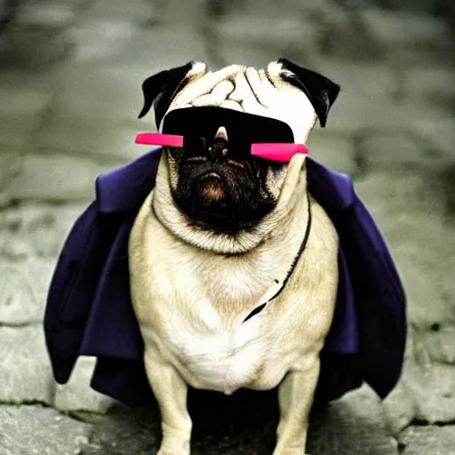 Prompt: portrait of a pug as neo from the matrix ( 2 0 0 3 ), the matrix, neo, pug wearing sunglasses and leather trenchcoat photo