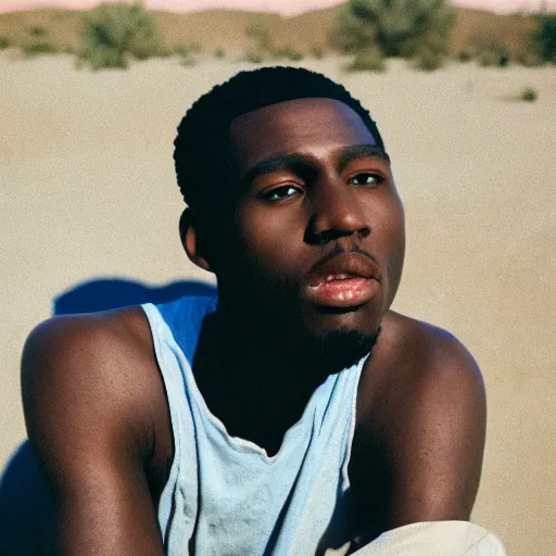 Prompt: photo portrait of a chocolate prince melting in the desert sun, 2 0 0 mm lens, shot on grainy film, photography, hyperrealism, bokeh