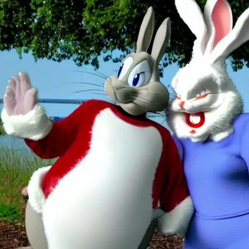 Image similar to bugs bunny as big chungus in real life