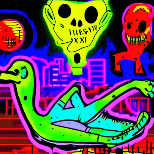 Image similar to surreal neon comic bright colored horror artwork made in Kid Pix