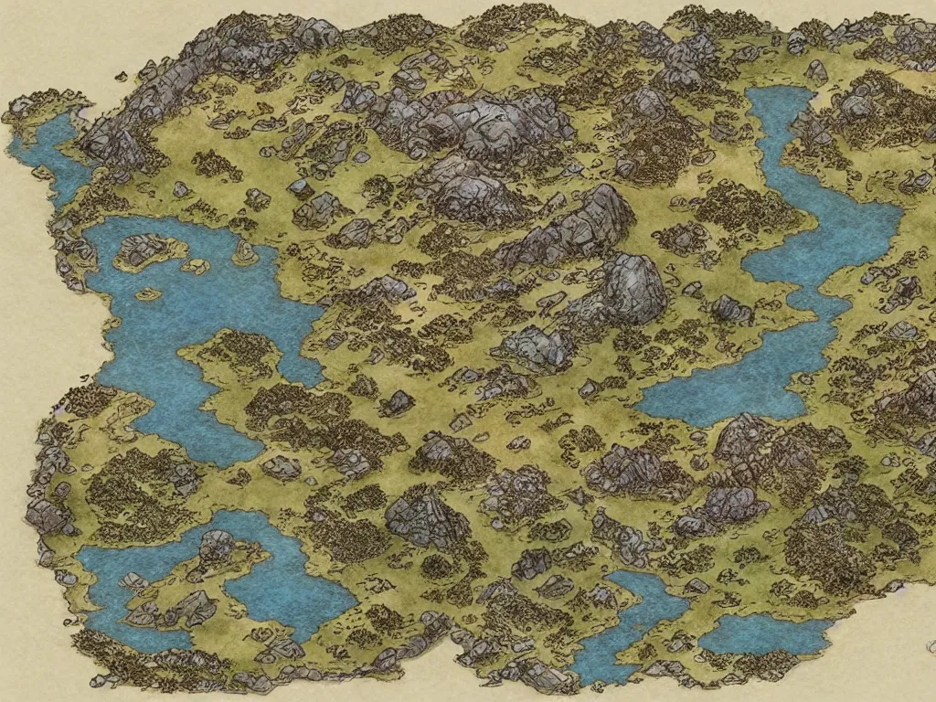 Prompt: an isometric fantasy map, the land of Odrua, uncluttered, bordered by ocean, continent with mountains lakes hills and cities, by brian froud by jrr tolkien in the dungeons and dragons and disney styles