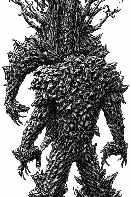 Image similar to armoured tree humanoid monster, symmetrical, highly detailed, digital art, tree armour, sharp focus, trending on art station, kentaro miura manga art style