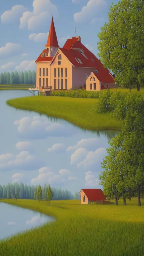 Prompt: a beautiful painting of a building in a serene landscape by rafal olbinski, trending on artstation