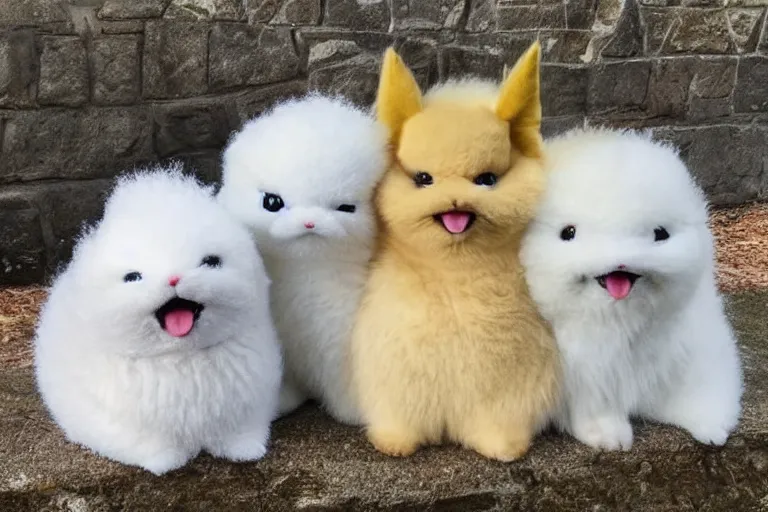 Prompt: real life pokemons, cute!!!, content!!!, mischievous!!!, adorable!!!, chubby!!!, fluffy!!!, ultra realistic!!!, winter, blanket of snow, 4 0 0 0 kelvin, golden hour, sharp focus