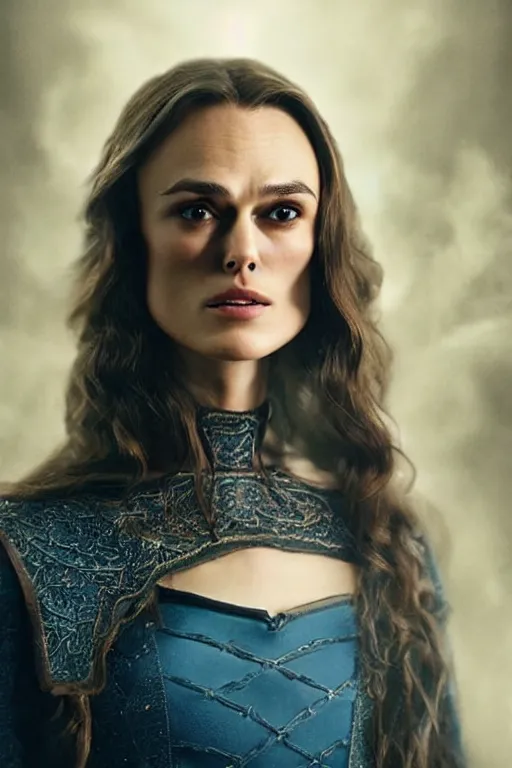Prompt: a portrait of beautiful keira knightley as rowena ravenclaw, nervous, cinematic lighting, realistic lighting