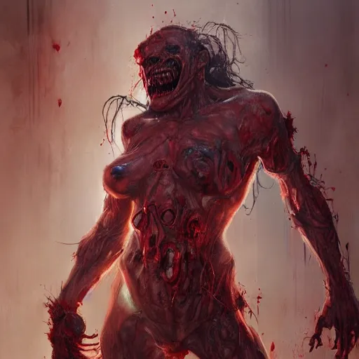 Image similar to zombie from doom eternal, tubes spliced to the body, front view, painted by stanley lau, painted by greg rutkowski, painted by stanley, artgerm, masterpiece, digital art, trending on arts