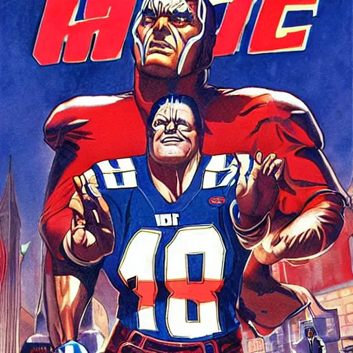 Prompt: comic book cover for'the horror of the nfl draft ', art by alex ross