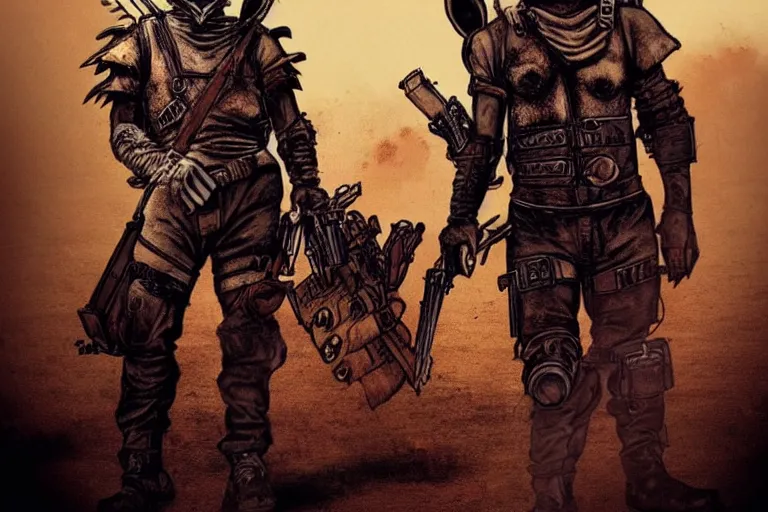 Image similar to a good ol'rabbit fursona ( from the furry fandom ), heavily armed and armored facing down armageddon in a dark and gritty version from the makers of mad max : fury road. witness me.