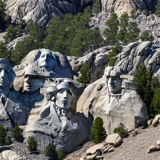 Prompt: mount rushmore with anime girls stone sculptures photographic midday clear lighting