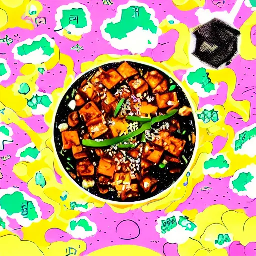 Prompt: mapo tofu, hyperpop aesthetics, hyperpop album concept art, cute