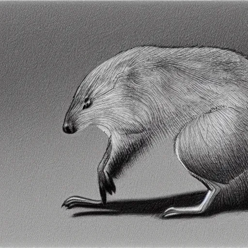 Image similar to a scientific drawing of a wild kangaroo / muskrat found in the wild