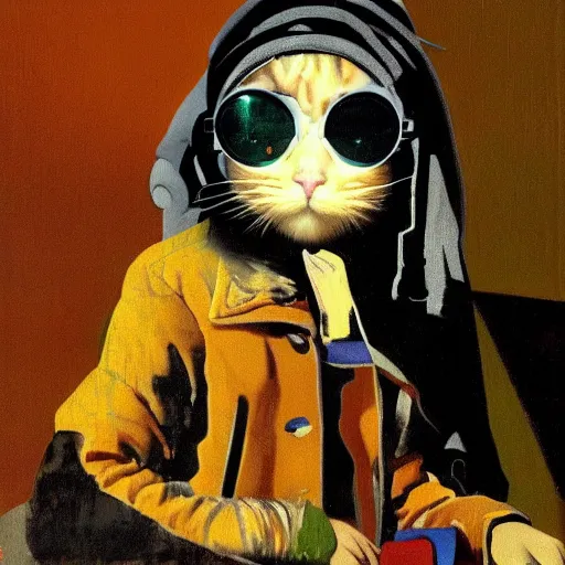 Image similar to autumn technological modern stream sphere birman cat scrapbook vein yeast , by Camille-Pierre Pambu Bodo and Andy Warhol and Johannes Vermeer , cyberpunk , Hyperrealism , fauvist