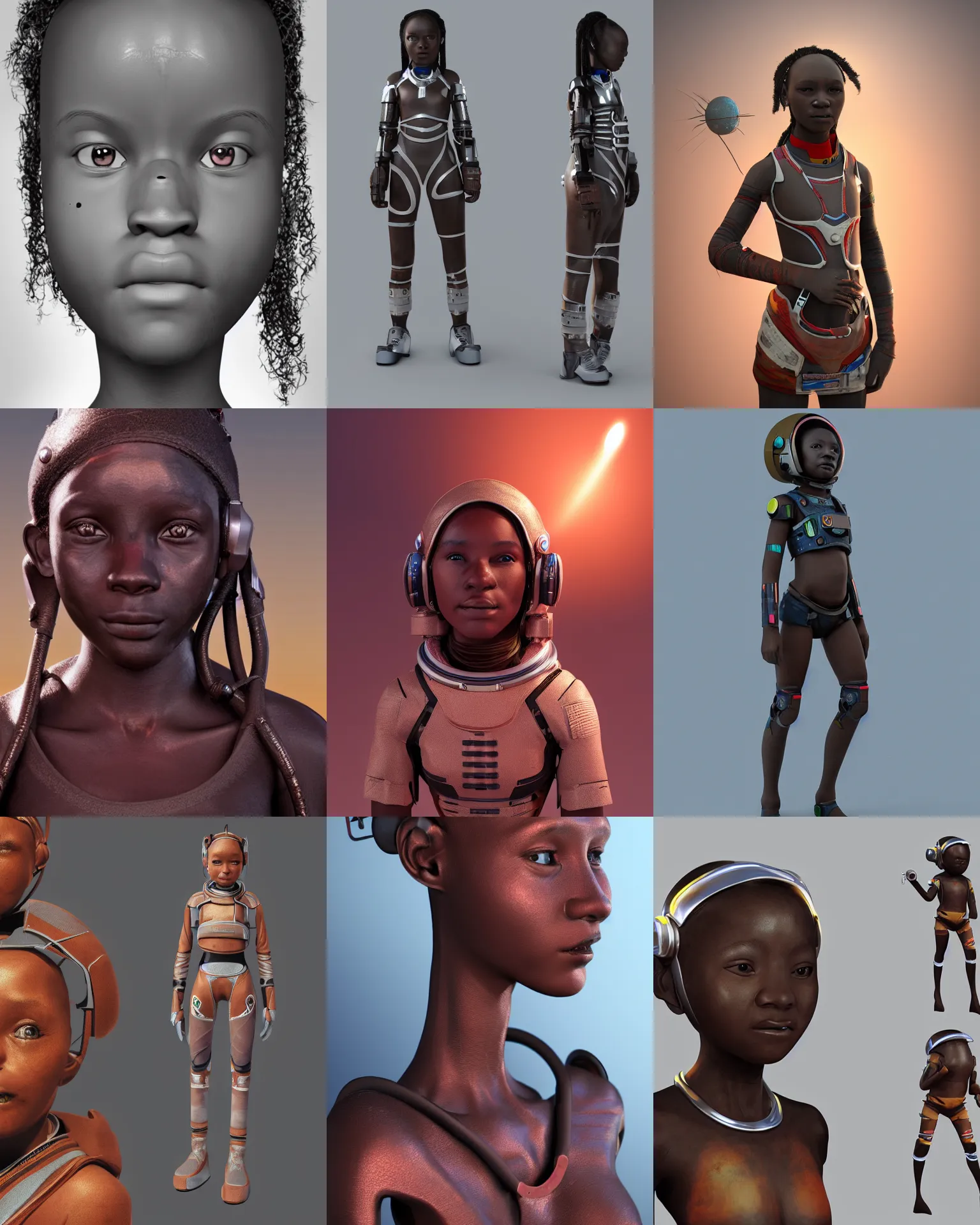 Prompt: a futuristic himba teenage astronaut cyborg girl, 3 d render, concept art, dramatic lighting