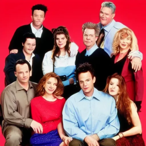 Image similar to 9 0 s sitcom except all the characters are serial killers