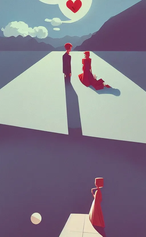 Image similar to love, surreal illustration, by atey ghailan and escher and edward hopper