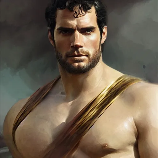 Image similar to henry cavill as a greek gladiator, gorgeous, amazing, muscular, intricate, highly detailed, digital painting, artstation, concept art, sharp focus, illustration, art by greg rutkowski and alphonse mucha