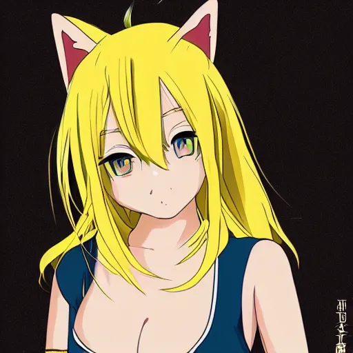 Prompt: poster of yellow hair anime cat girl, 8K