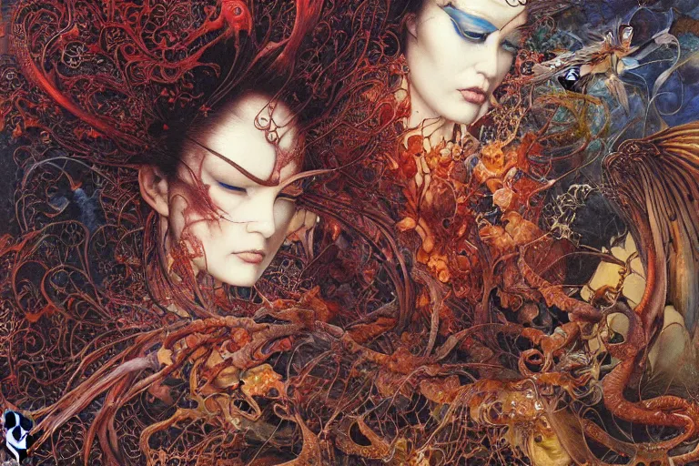 Prompt: realistic detailed image of beautiful things in some place of wisdom. by Ayami Kojima, Amano, Karol Bak, Greg Hildebrandt, and Mark Brooks, Neo-Gothic, gothic, rich deep colors. Beksinski painting, part by Adrian Ghenie and Gerhard Richter. art by Takato Yamamoto. masterpiece