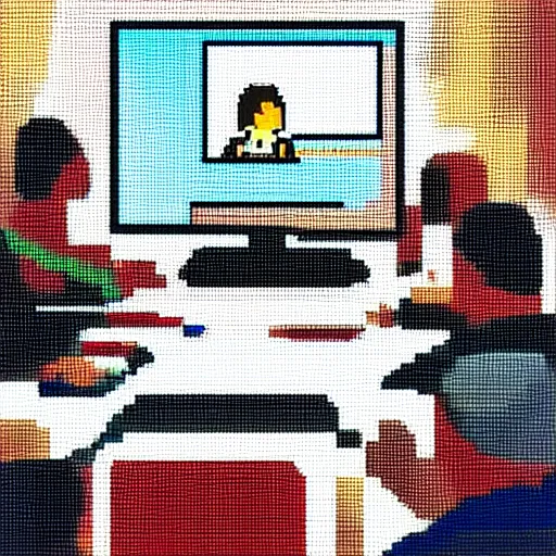 Image similar to zoom meeting, pixle art