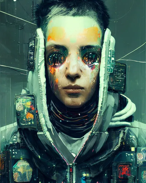 Image similar to detailed portrait corrupted, cyberpunk futuristic neon, reflective puffy coat, decorated with traditional Japanese ornaments by Ismail inceoglu dragan bibin hans thoma greg rutkowski Alexandros Pyromallis Nekro Rene Maritte Illustrated, Perfect face, fine details, realistic shaded, fine-face, pretty face