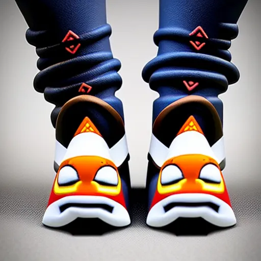 Image similar to realistic scultpure of plastic toy sneaker! design, sneaker design overwatch fantasy style mixed with aztec mayan native street fashion, focus on sneakers only, shoes designed by akira toriyama and studio ghibli